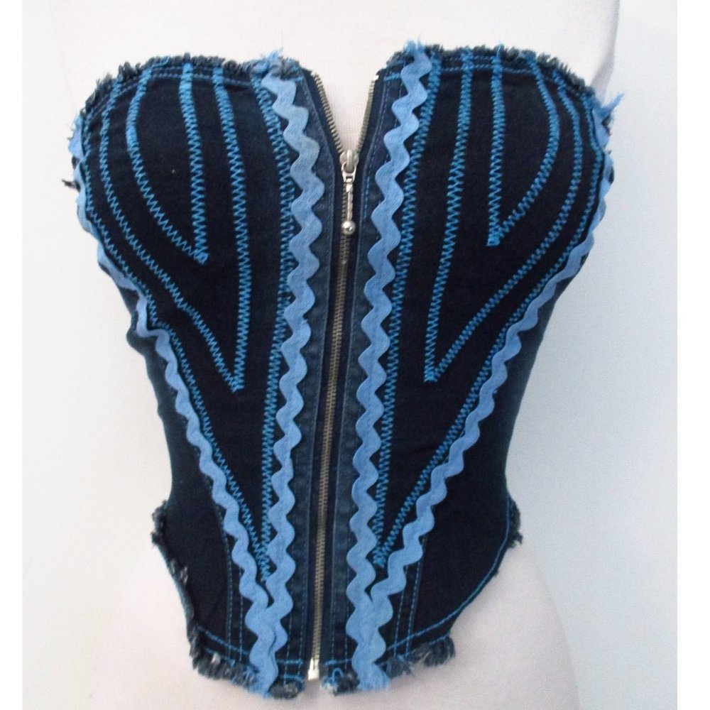 Y.O.Y.O. DENIM BUSTIER TOP IN BLUE SIZE XS